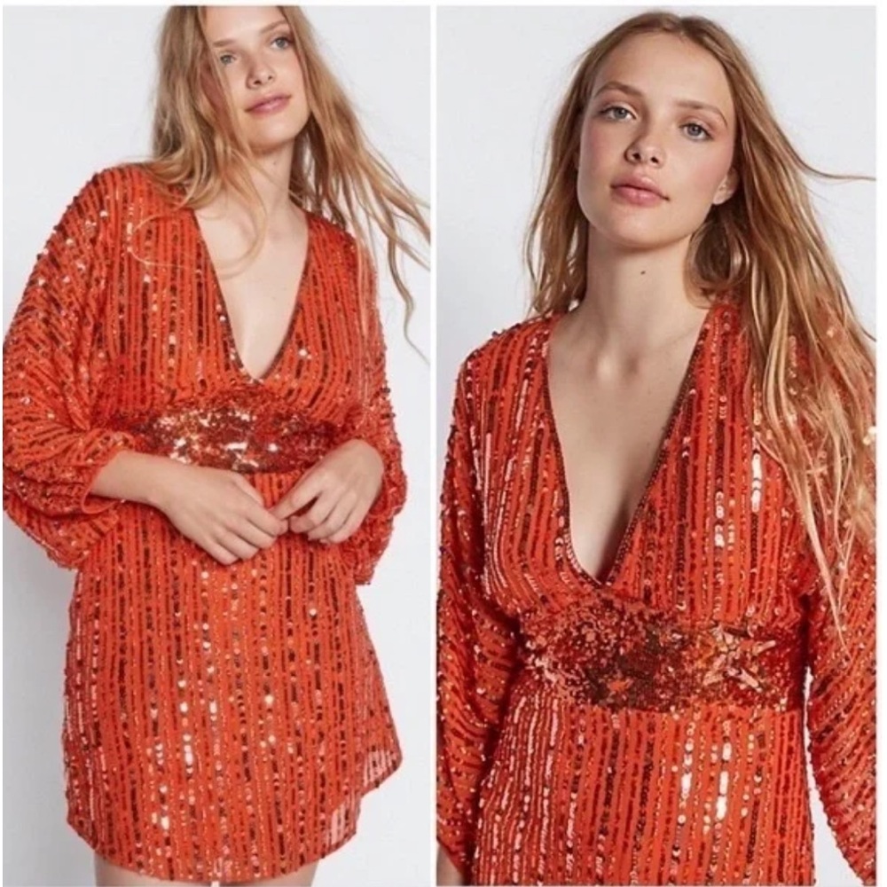 Free People Sparkling Orange Mini Dress